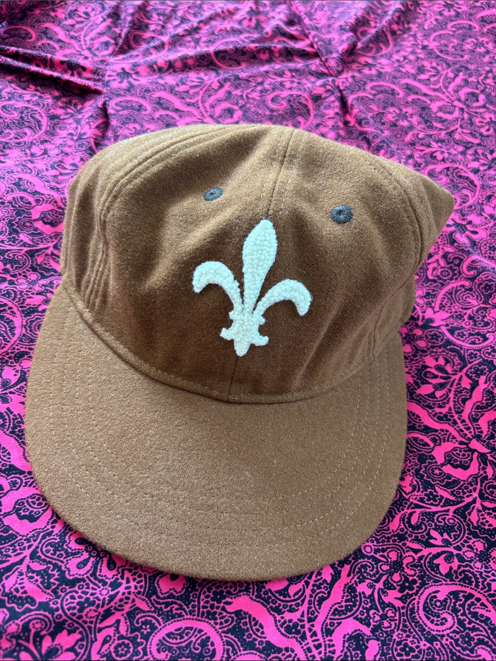 Billy Reid Brown Cap with White Fleur-de-Lis Patch